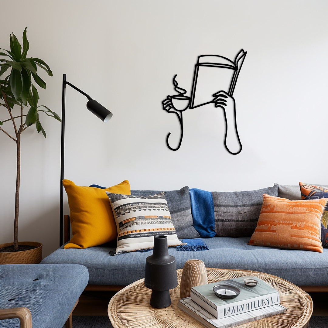 Bookish Wood Wall Decor, Minimalist Line Art, Book Wall Art, Reading