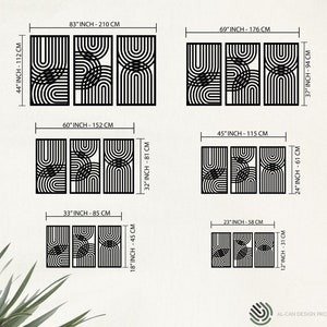 Geometric Lines Panel Set of 3 Wood Wall Art Decor, Boho Abstract Line ...