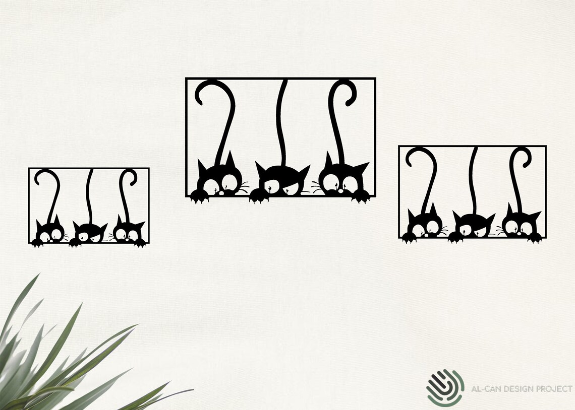 Three Cat Wall Decorcat Wooden Wall Artcat Moon Etsy