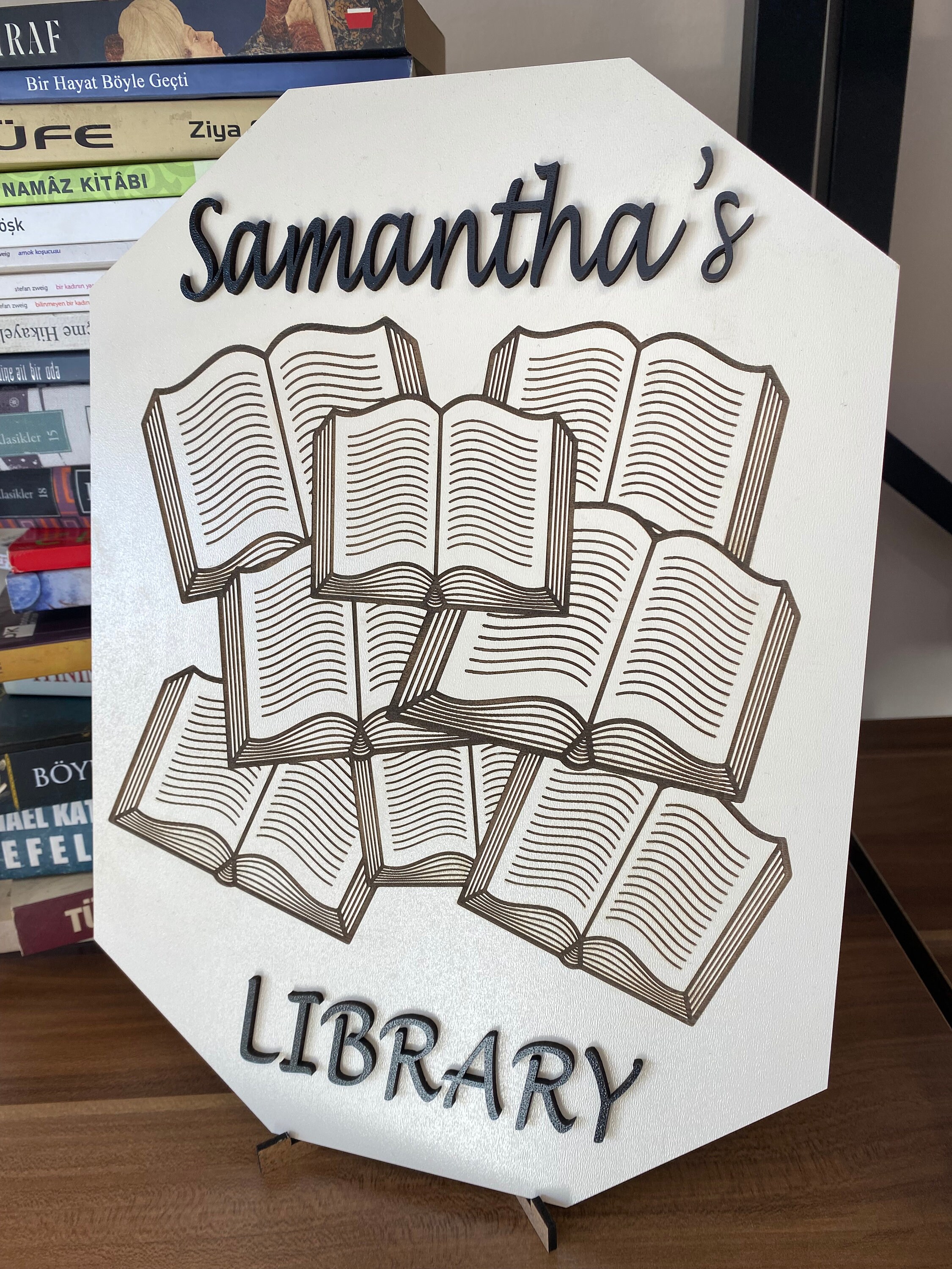 Personalized Library Book Sign, Wood Bookish Sign, Book Shelf Decor ...