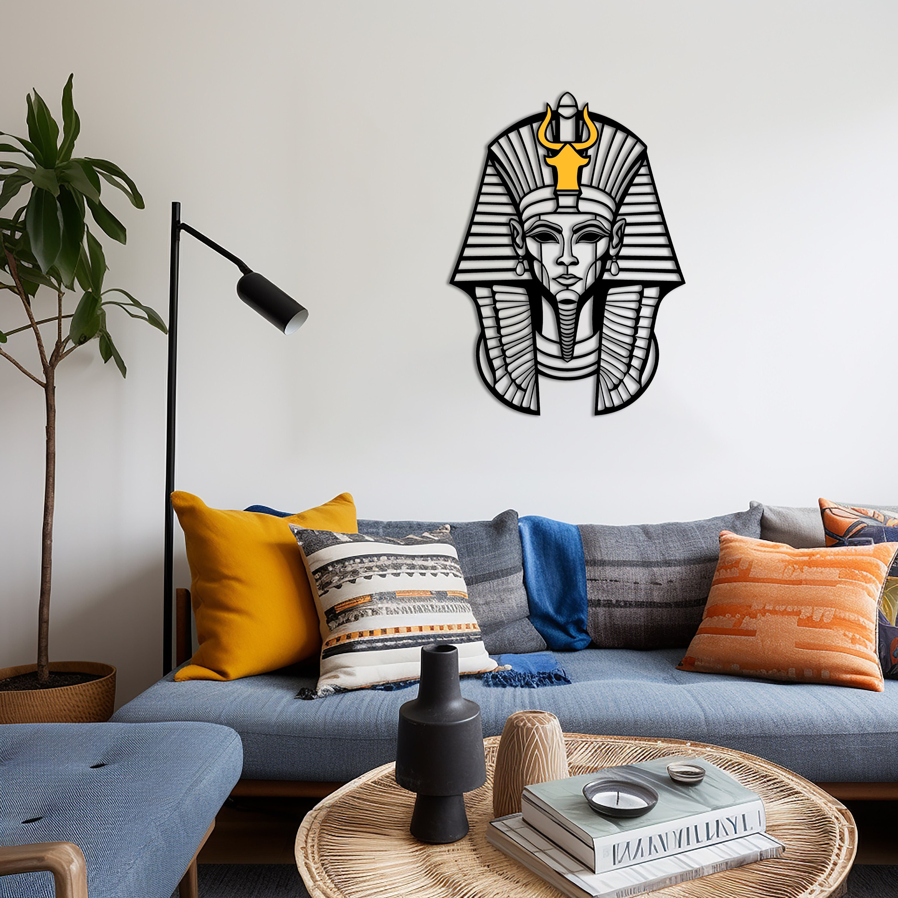ツタンカーメンのファラオの木製壁アート：エジプトの装飾 - Etsy 日本