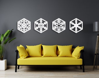 4 Sets Of Snowflakes Wall Decor , Interior Design Art, Unique Wall Decor, Winter Themed Art, Wooden  Wall Hangings, Large Set, Boho Deco