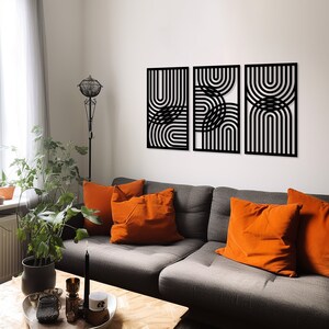 Geometric Lines Panel Set of 3 Wood Wall Art Decor, Boho Abstract Line ...