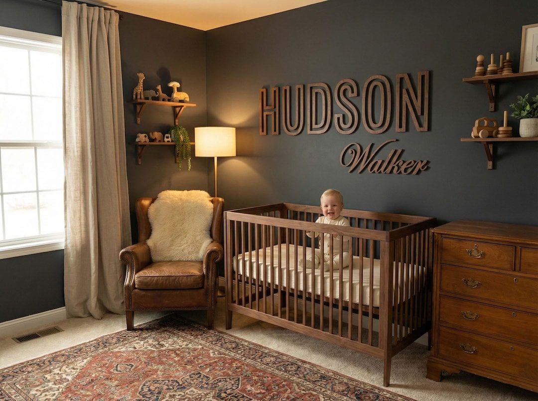Custom Wooden Baby Name Sign for Nursery, Personalized Wood Cut-Out Name, Wall Decor Above