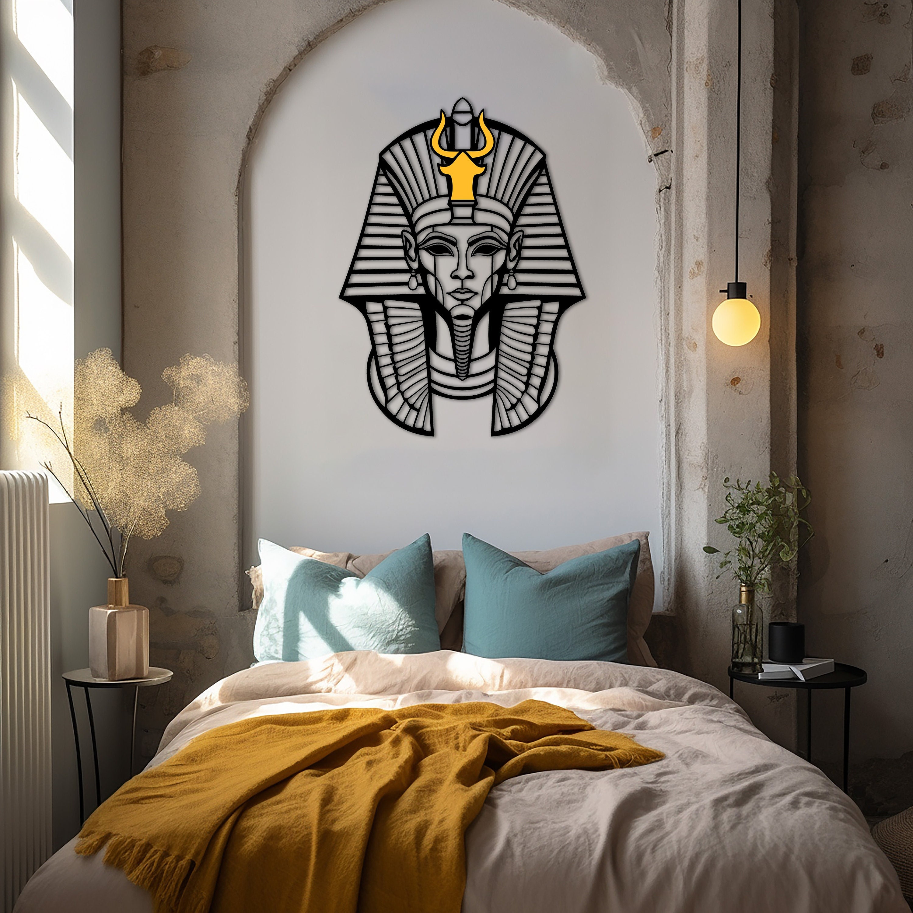 ツタンカーメンのファラオの木製壁アート：エジプトの装飾 - Etsy 日本