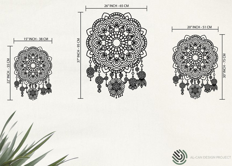 May include: Three black and white mandala dreamcatchers with intricate designs and beaded fringe. The largest dreamcatcher is 65 cm in diameter, the middle dreamcatcher is 38 cm in diameter, and the smallest dreamcatcher is 51 cm in diameter.
