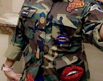 women's camouflage jacket with patches