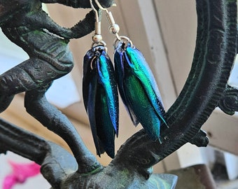 Jewel Beetle Wing Tiered Earrings