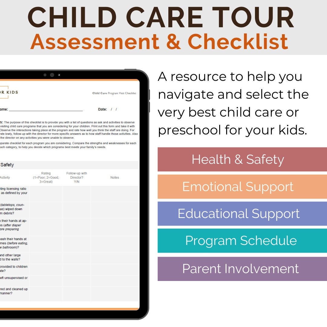 Child Care Tour Assessment & Checklist/For Parents/Tool to use Etsy