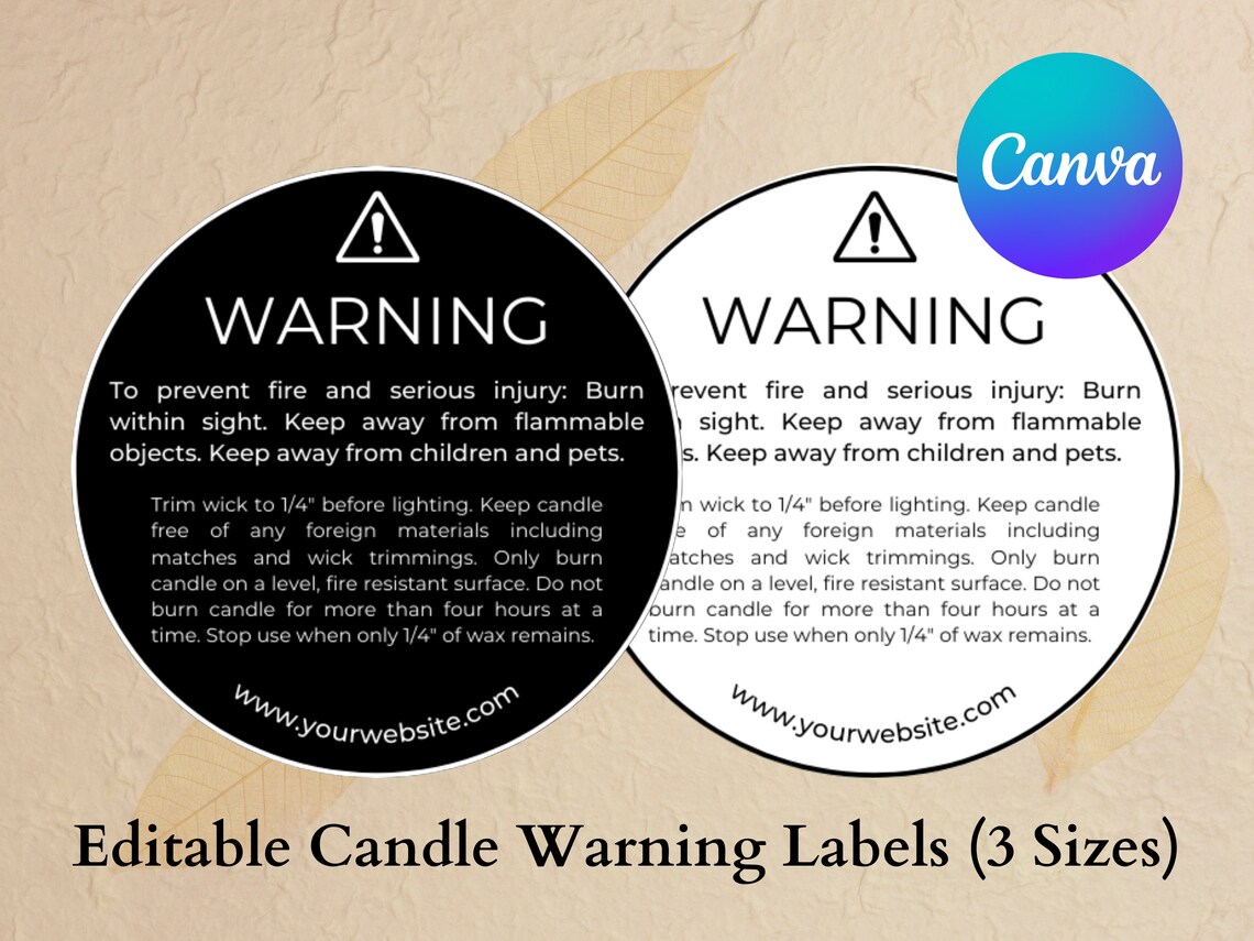Editable Candle Warning Label Template Canva Candle Care - Etsy Canada