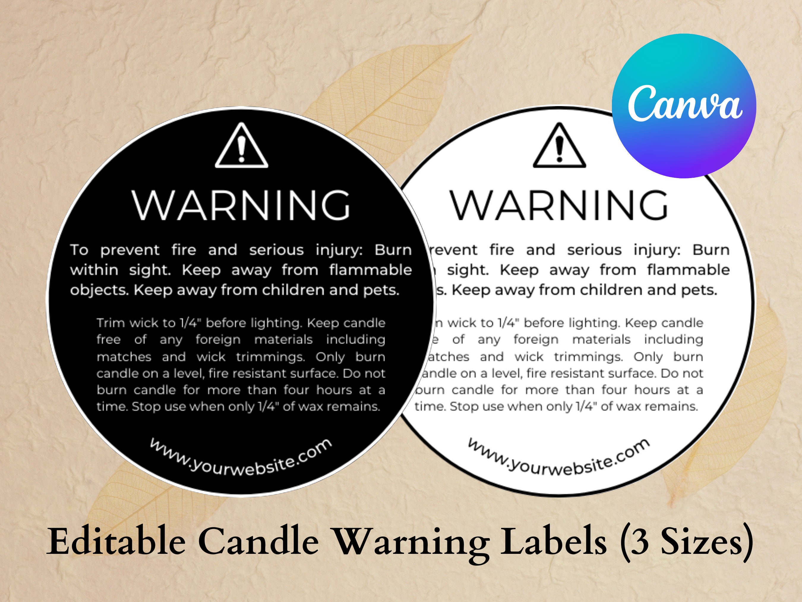 Custom Candle Warning Label Canva Template - B&W 1