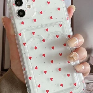 Klare Herz-Handyhülle mit Kartenfach für Iphone und Galaxy-Handys