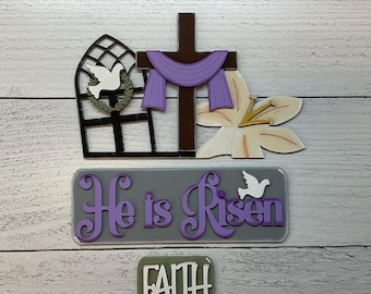 Interchangeable Truck, ADD ON ONLY - He is Risen 3-piece insert, Easter Shelf sitter, Easter Door Hanger, Easter Home Decor, Gift Giving