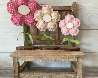 Pink Wood Flowers, Spring Decor, Spring Flower, Spring Tiered Tray, Shelf Sitter, Set of 3