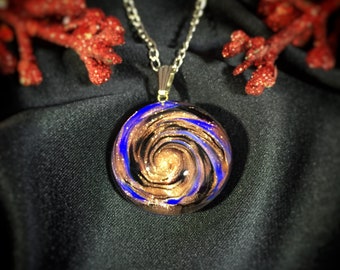 Blue Murano Glass Silvery Swirl Necklace, Venetian Beads, Vintage Murano Glass Necklace