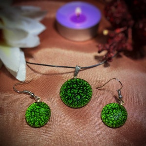 Green Cirrocumulus Necklace Earrings Set, Venetian Beads, Vintage Murano Glass Necklace Earring Set