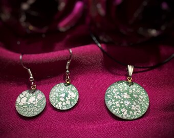 Lichtgroene Cirrocumulus ketting oorbellen set, Venetiaanse kralen, vintage murano glazen ketting earring set