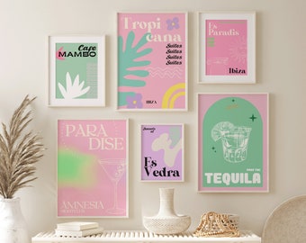 Ibiza Collection, Ibiza Gallery Wall Set of 6, Colourful Art, Retro Prints, Wall Decor