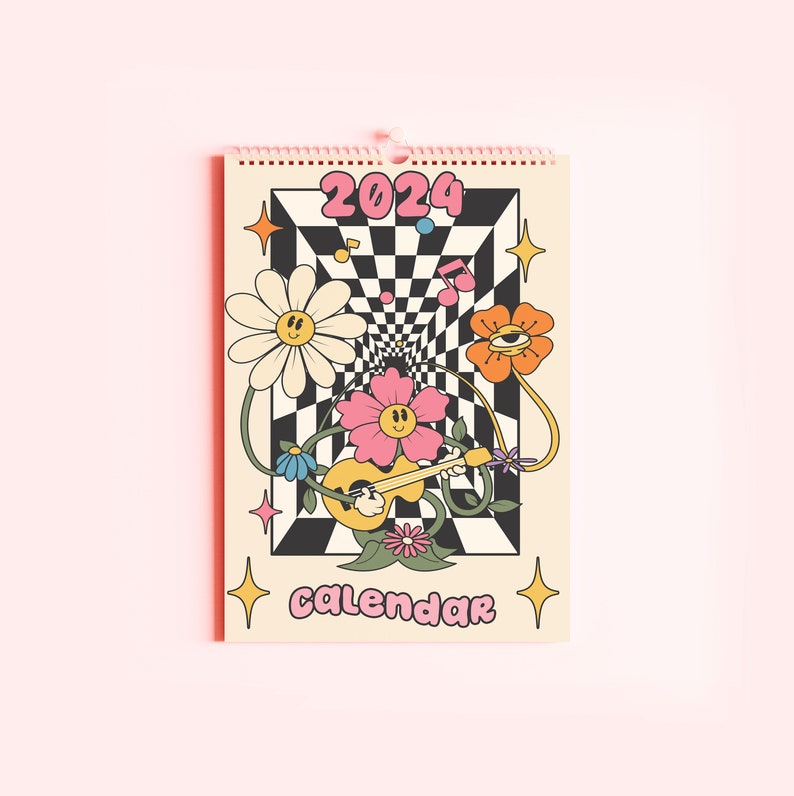 2024 Groovy Pink Calendar, 12 Month Hanging Calendar, Daily Planner, A4 Calendar, Date Organiser, Gifts for Her, Organiser image 2