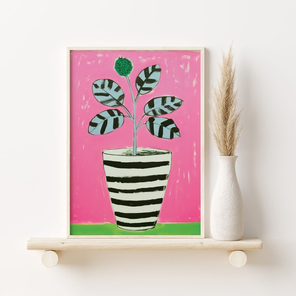 Impression de vase floral rose vibrant, art mural, décor tendance, impression d’art mural, impressions d’art minimalistes, tentures murales, art abstrait, art botanique