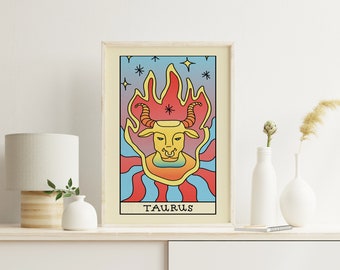 Digital Download Taurus Star Sign Poster, Zodiac Print, Astrology Art, Wall Art, Pink Prints, A2, A3, A4