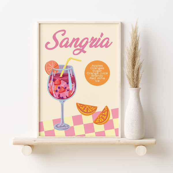 Sangria Cocktail Print, Cocktail Drink, Colourful Wall Art, Bar Prints, Wall Decor