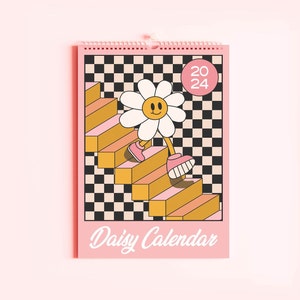 2024 Pink Checkered Daisy Calendar, 12 Month Hanging Calendar, Colourful Prints, Daily Planner, A4 Calendar, Date Organiser, Gifts for Her