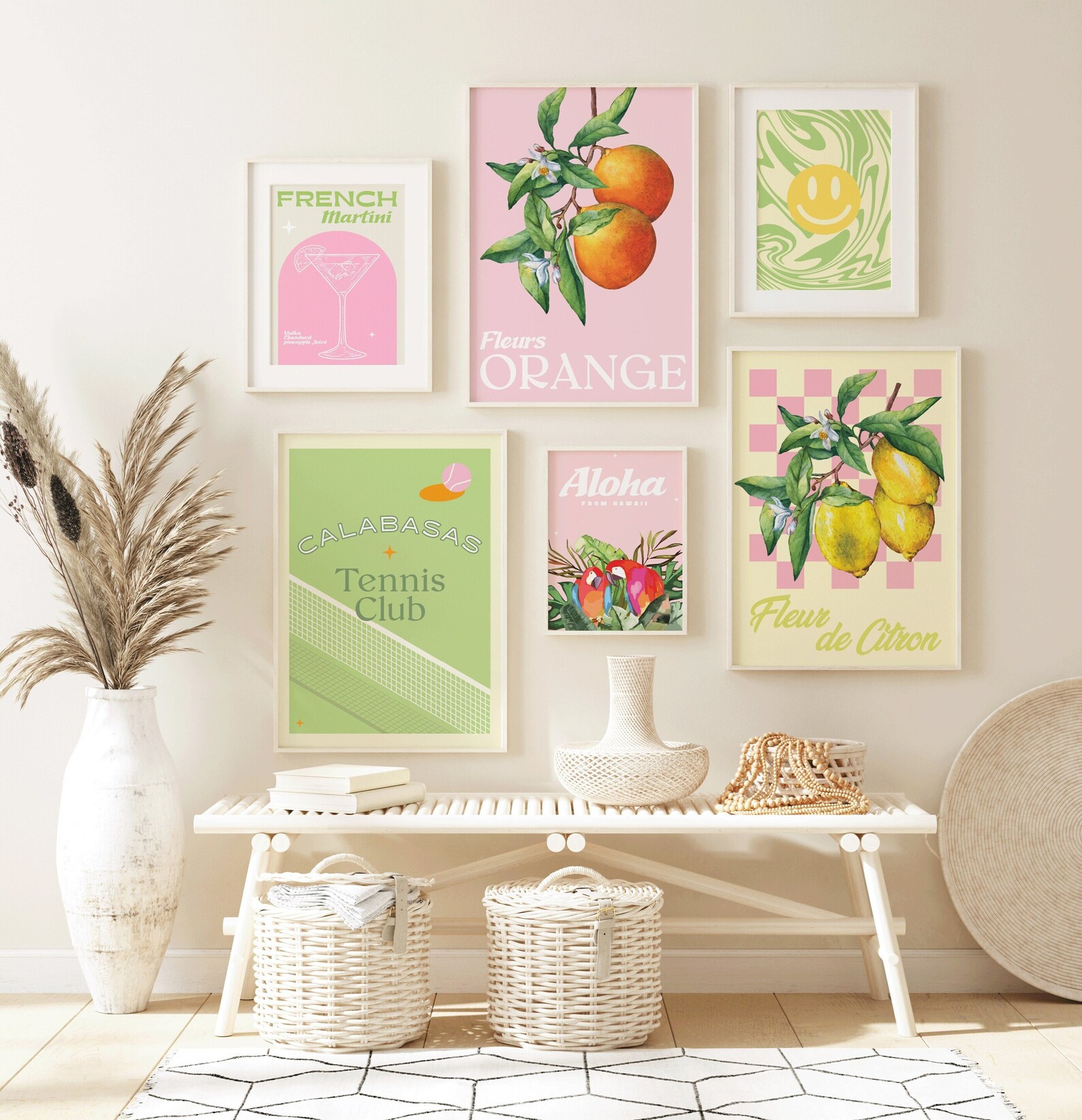Pink & Green Gallery Wall Set of 6 Colourful Art Trendy | Etsy UK