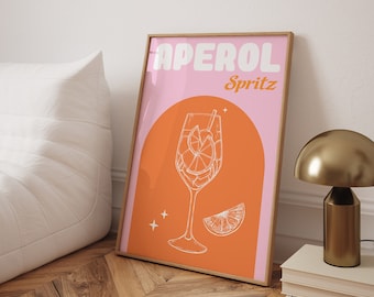 Aperol Spritz Cocktail Print, Cocktail Drink Colourful Art, Bar Prints, Wall Art, Wall Decor, Home Bar Art, A2, A3, A4 Prints