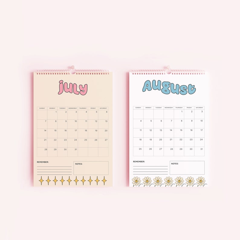 2024 Groovy Pink Calendar, 12 Month Hanging Calendar, Daily Planner, A4 Calendar, Date Organiser, Gifts for Her, Organiser image 6