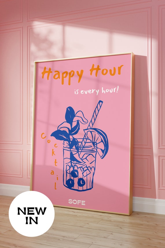 Happy Hour Pink Poster, Cocktail Print, Bar Art, Cocktail Wall Art, Pink  Prints, Wall Decor - Etsy