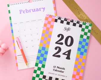 2024 Trendy dambordkalender, academisch jaar 12 maanden hangende kalender, planner, A4-kalender, datumorganisator, cadeaus voor haar