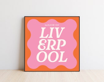 Made in Liverpool, Square Art Print, Wall Art, Trendy Art, Prints, City Prints, Trendy Poster, Colourful Wall Art Designs, Scouser Print
