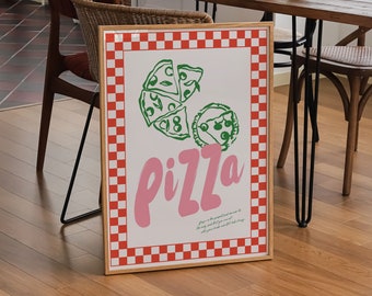 Checkerboard Pizza Print, Wall Art, A3, A4, Colourful Art, Retro Prints, Check Prints, Trendy Poster, Food & Drink Art, Wall Decor