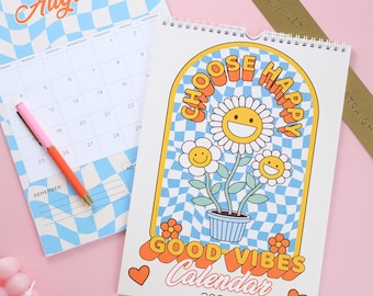 2024 NEW Positive Vibes, Choose Happy Calendar, 12 Month Hanging Calendar, Daily Planner, A4 Calendar, Date Organiser, For Her, Organiser