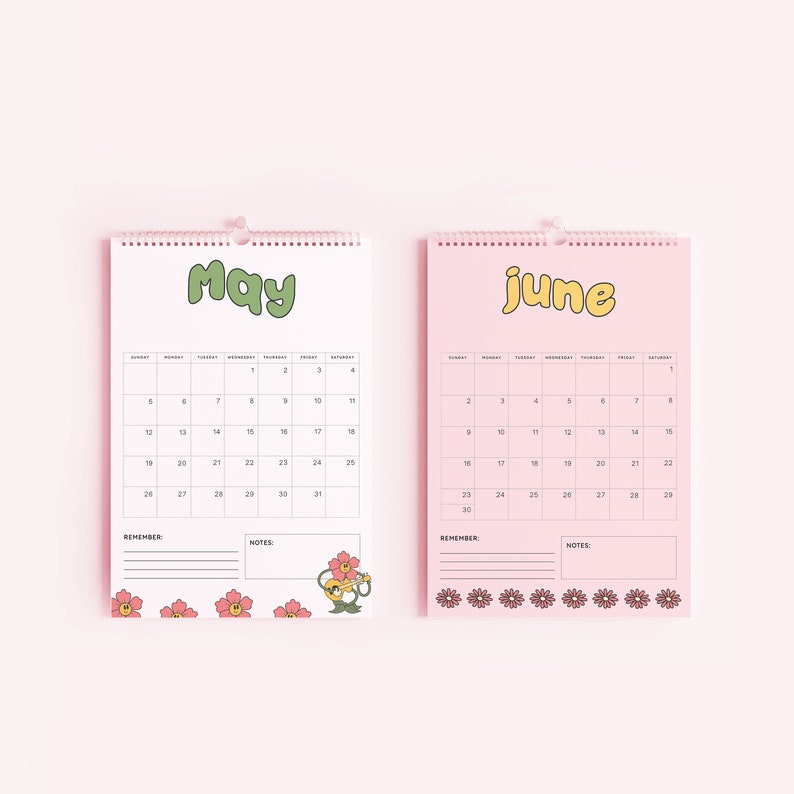 2024 Groovy Pink Calendar, 12 Month Hanging Calendar, Daily Planner, A4 Calendar, Date Organiser, Gifts for Her, Organiser image 5