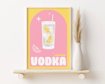 Wodka Limonade Print, Cocktail Drink A2, A3, A4, Kleurrijke Kunst, Bar Prints, Wall Art, Wall Decor