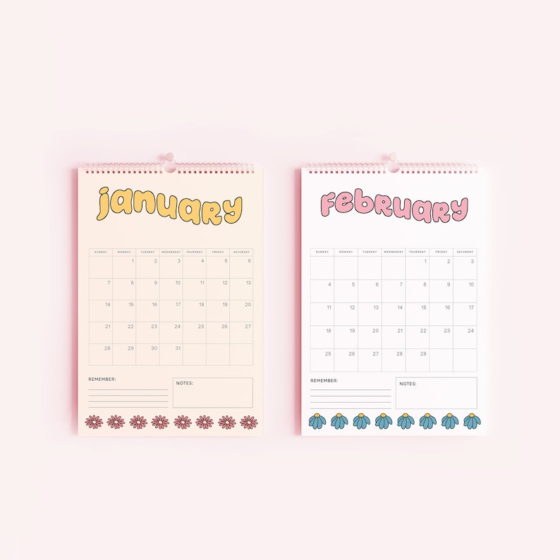 2024 Groovy Pink Calendar, 12 Month Hanging Calendar, Daily Planner, A4 Calendar, Date Organiser, Gifts for Her, Organiser image 3