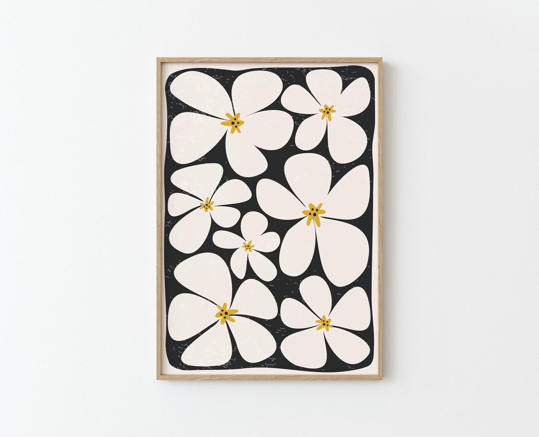 Monochrome Daisy Poster Botanical Print Flower Wall Art Etsy