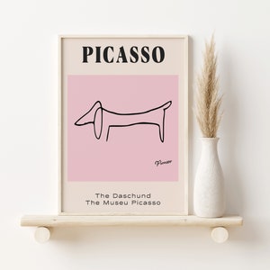 Pablo Picasso Daschund Sausage Dog Pink Print, A3, A4, Poster, Retro, Picasso, Wall Art Decor, Gallery Wall, Art