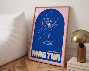 Pour Yourself a Martini Cocktail Print, Cocktail Drink A2, A3, A4, Colourful Art, Bar Prints, Wall Art, Kitchen Prints, Bar Cart