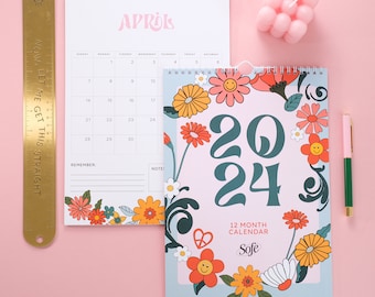 2024 Floral Themed Calendar, 12 Month Hanging Calendar, Prints, Daily Planner, A4 Calendar, Date Organiser, Gifts for Her, Pink Stationary