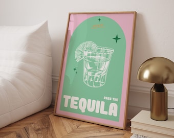 Tequila Print Cocktail Poster, Wall decor, Cocktail Prints, Home Bar Art, Kitchen Prints, Pink Wall Art, Trendy Prints
