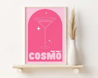 Cosmo Cocktail Print, Cocktail Drink A2, A3, A4, Colourful Art, Bar Prints, Wall Art