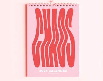 2024 Pink Chaos Calendar, Wall Planner, 12 Month Hanging Calendar, Planner, A4 Calendar, Date Organiser, Gifts for Her, Chaos Print