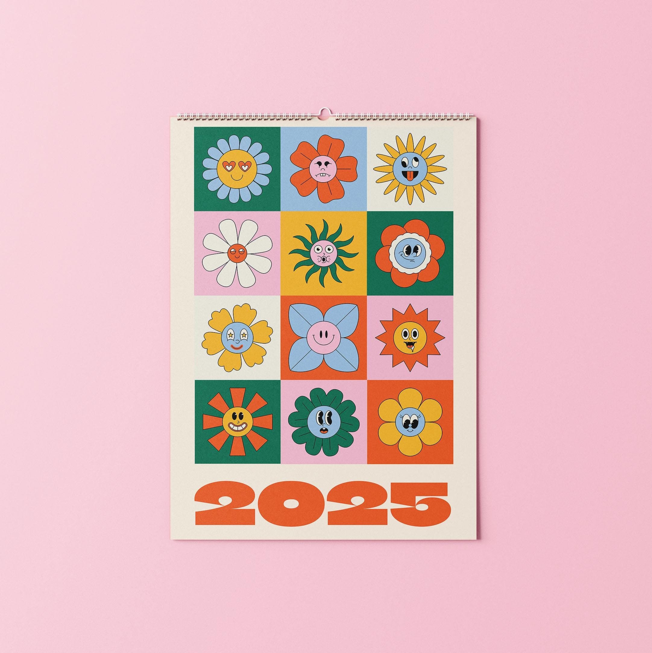 2025 Colourful Checkered Calendar, A4 Hanging Wall Planner, 12 Month Hanging Calendar, Large Date Organiser, Uni Calendar Graphic Stationary