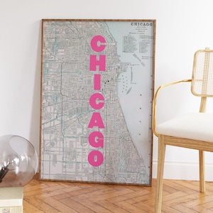 Chicago State Vintage Map Print, Arte Mural, A3, A4, Arte Colorido, Grabados Urbanos, Estampados Rosas, Póster De Moda, Arte Mural USA, Impresión De Viajes, Decoración