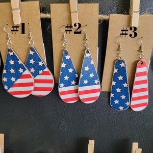 Stars & Stripes Wood Earrings, 4th of July Earrings, Patriotic Earrings, Red White and Blue Earrings