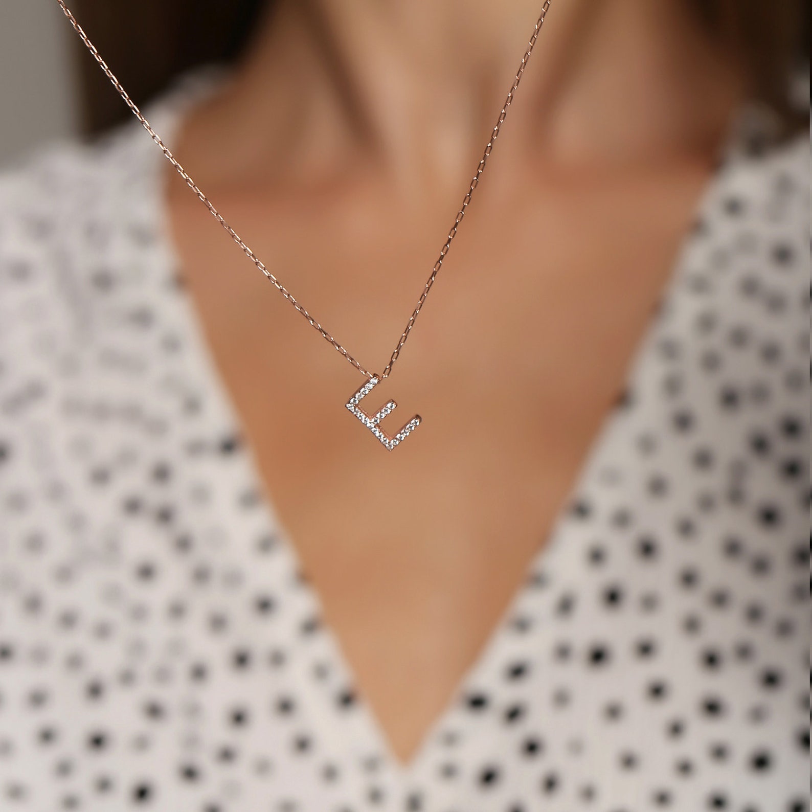 925 Sterling Silver Letter E Necklace Etsy