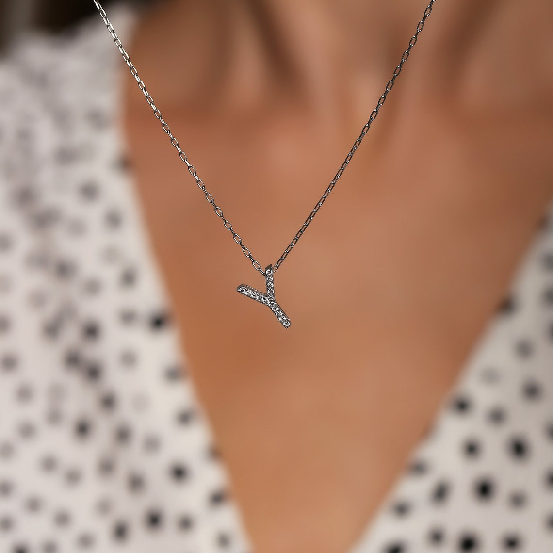 925 Sterling Silver Letter Y Necklace Etsy